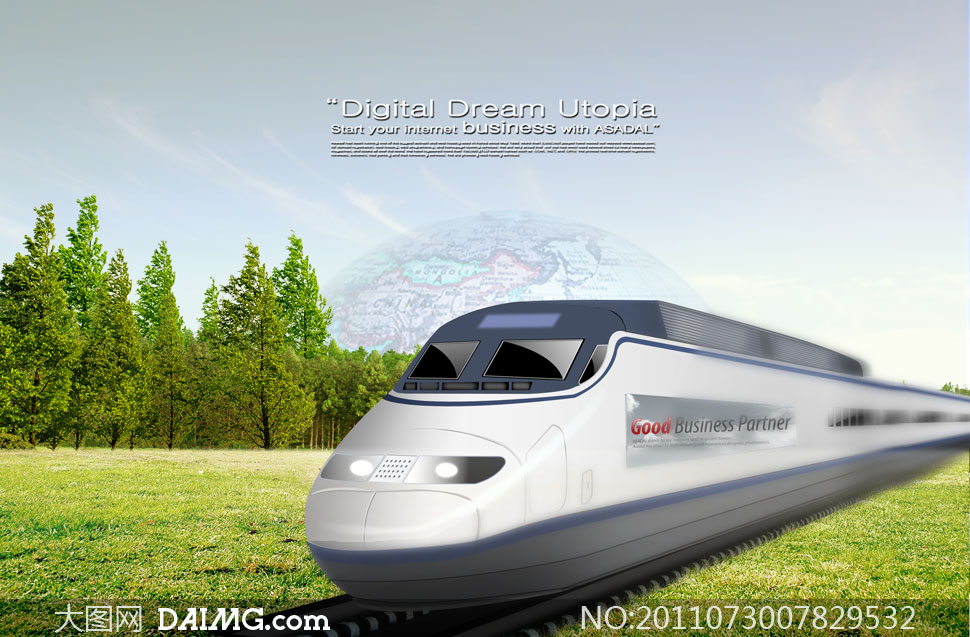 高速铁路列车与树林PSD分层素材