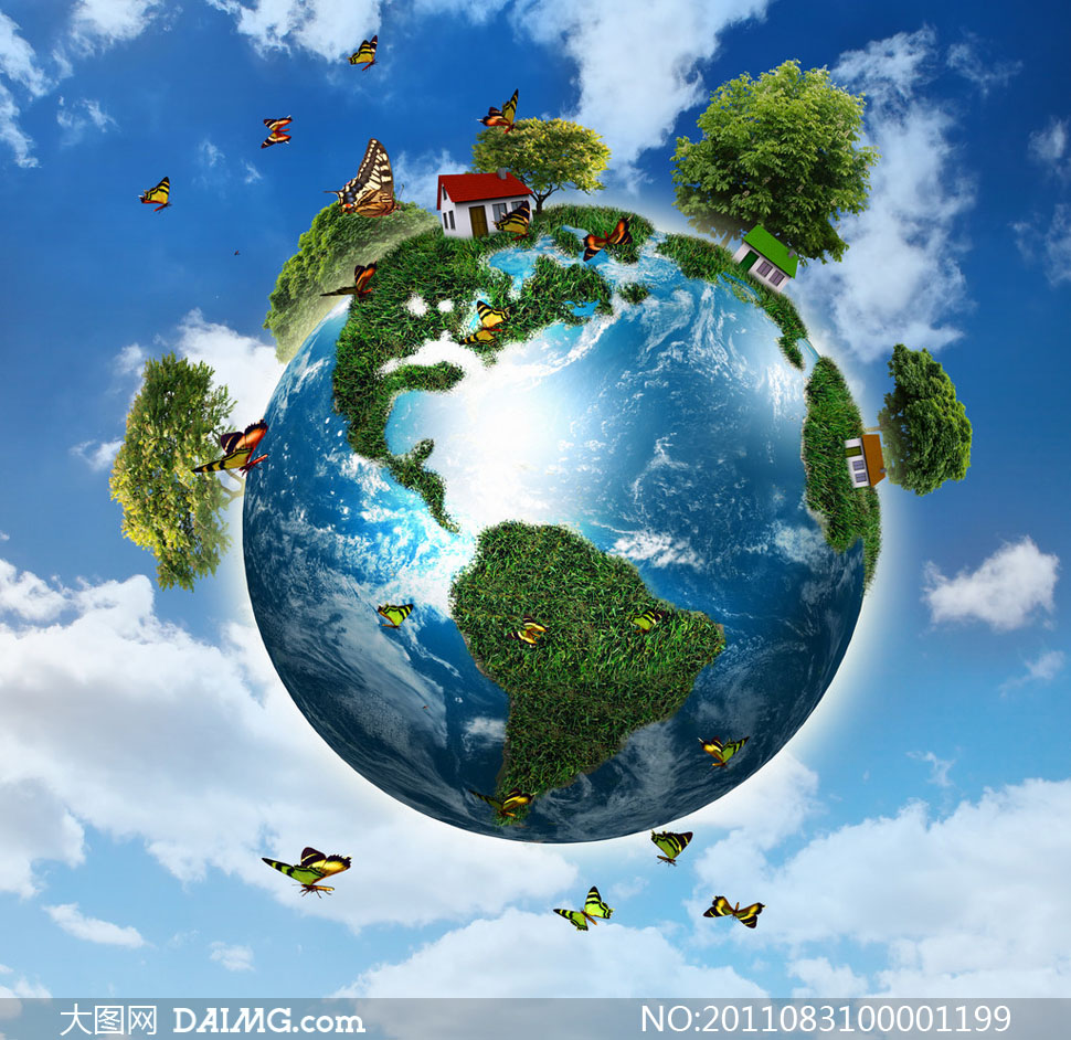 绿色环保生态地球极坐标效果设计图片