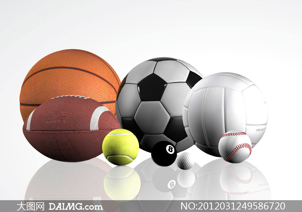 篮球足球排球等球类运动用品高清图片