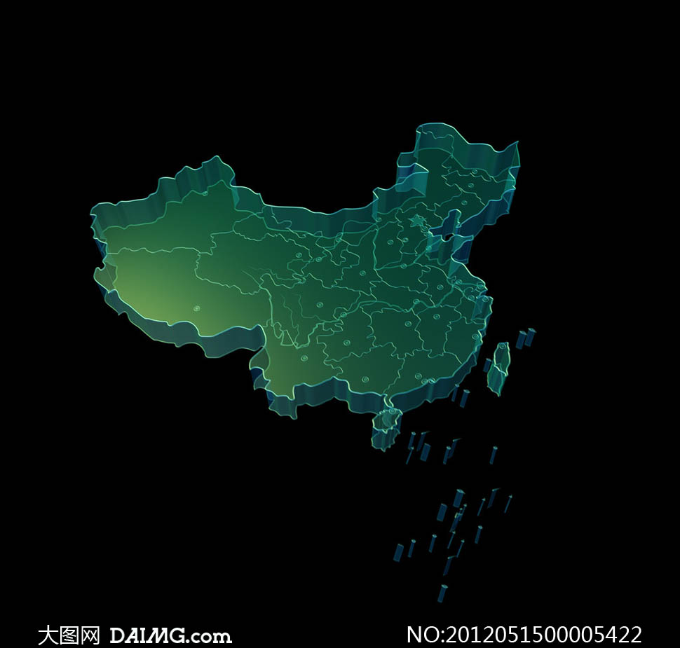 蓝色立体中国地图psd源文件