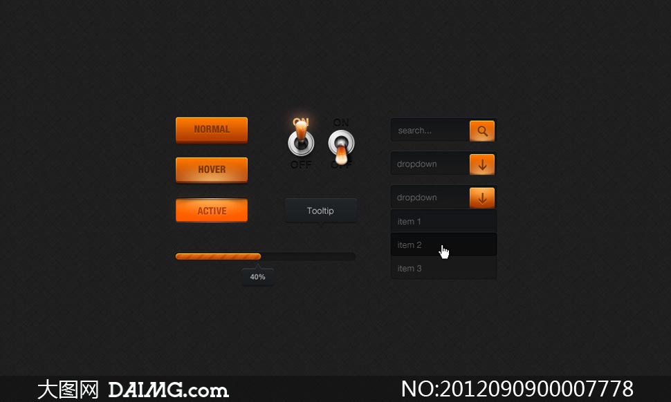 橙黄色网页UI设计按钮PSD素材