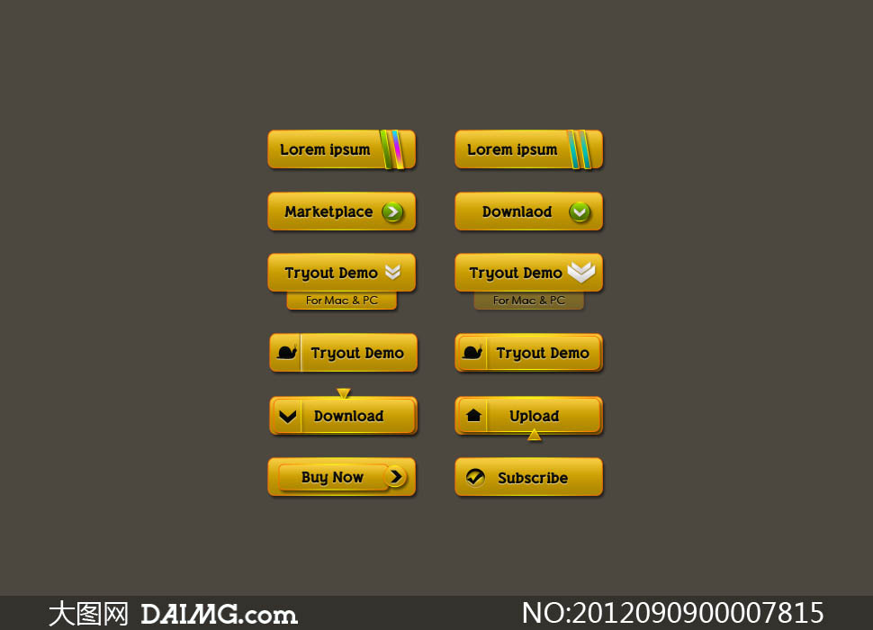 黄色立体感网页按钮设计PSD素材 - 大图网设计