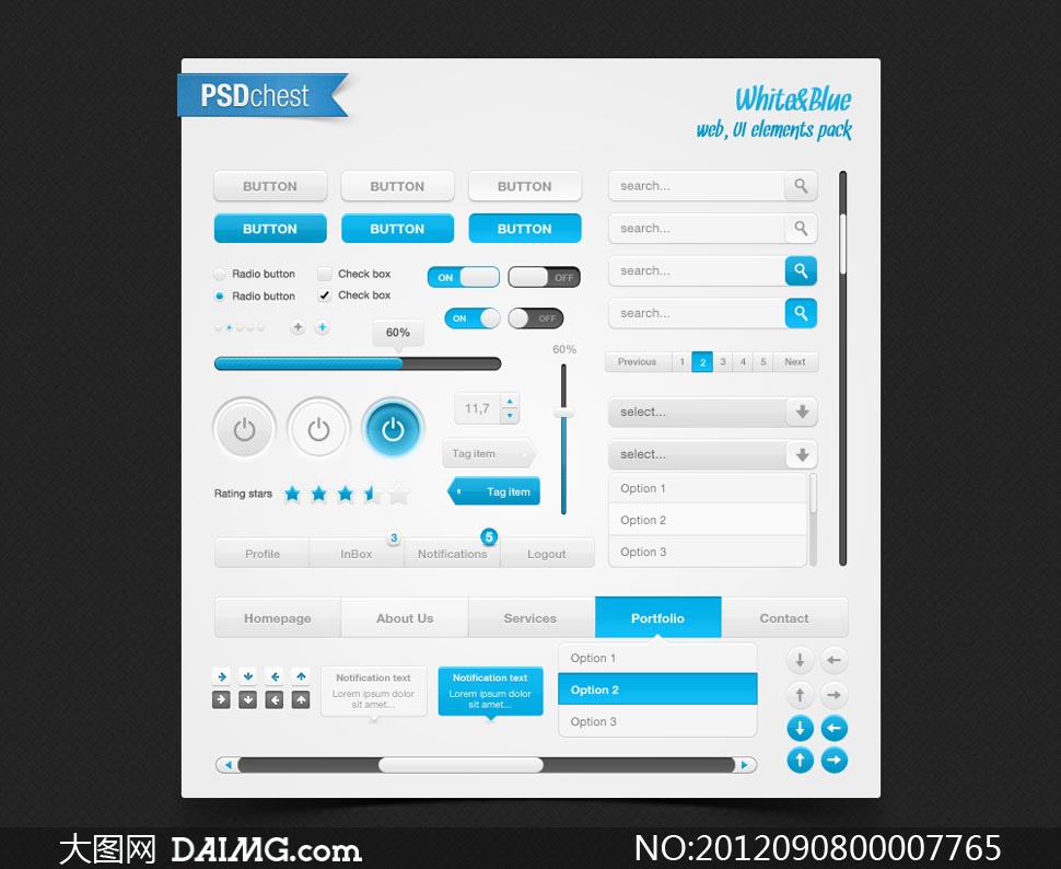 蓝色风格网页UI设计元素PSD素材 - 大图网设计素材下载
