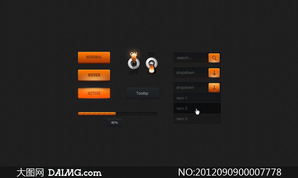 橙黄色网页ui设计按钮psd素材