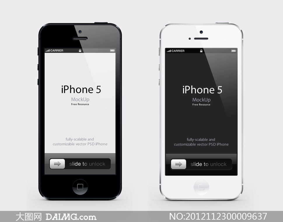黑色和白色iPhone5手机UI设计PSD素材
