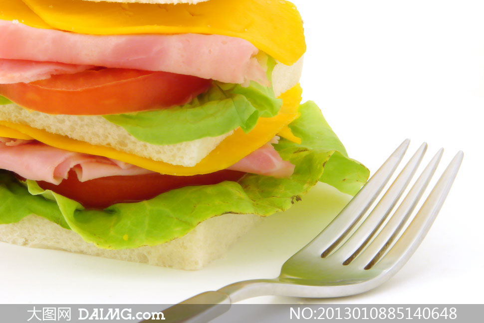 面包片三明治与叉子摄影高清图片 - 大图网设计