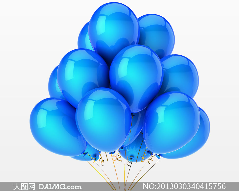 多个飘着的蓝颜色气球摄影高清图片