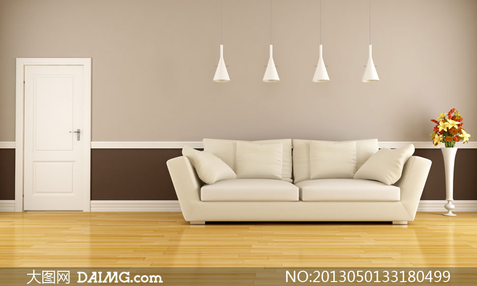 沙发吊灯花瓶与木地板摄影高清图片 - 大图网设