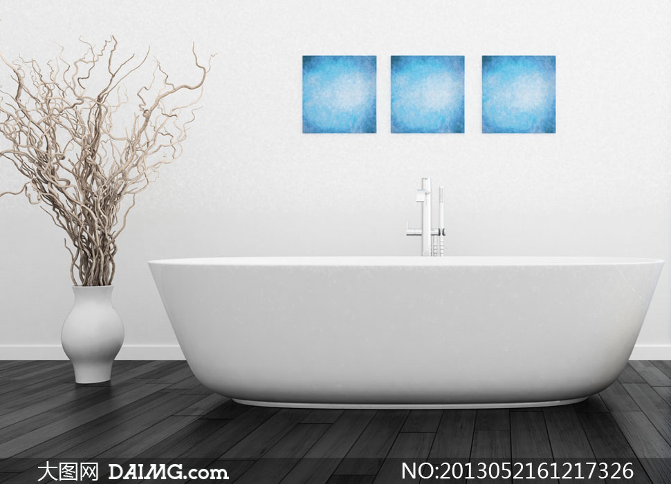 室内浴缸干枝与装饰画摄影高清图片 - 大图网设计素材