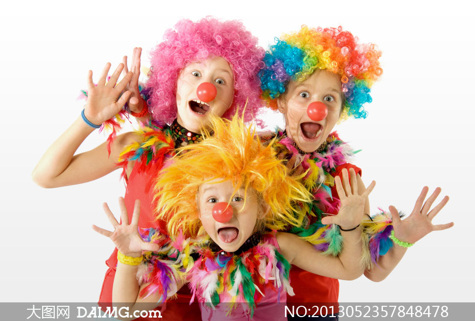 戴假发小丑装扮的儿童摄影高清图片 - 大图网设