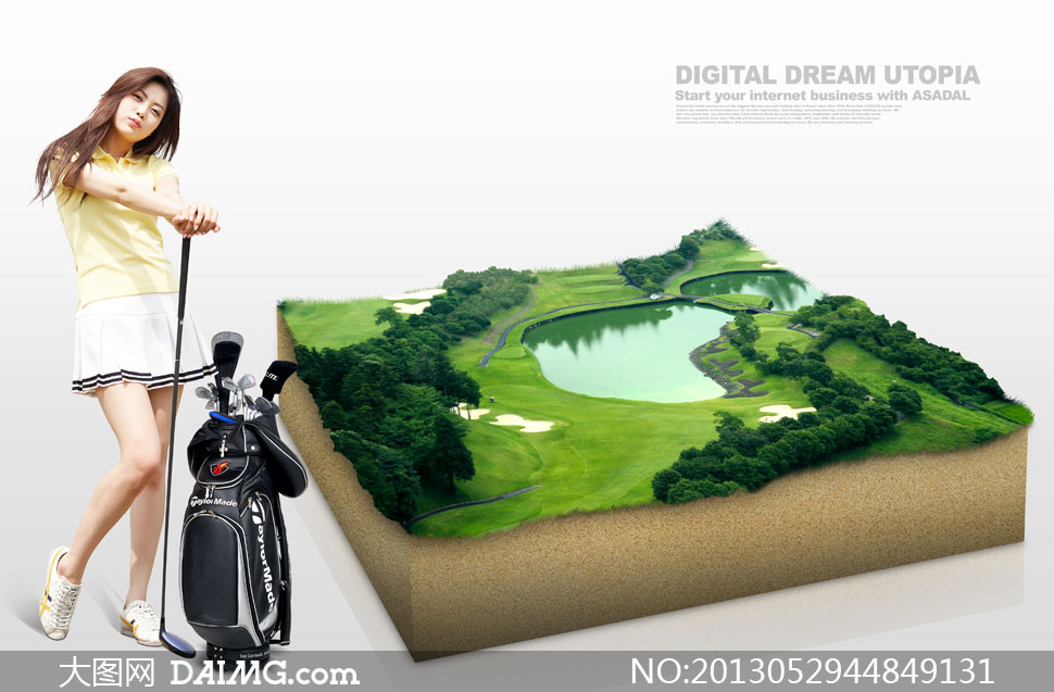 高尔夫美女与土壤剖面PSD分层素材 - 大图网设