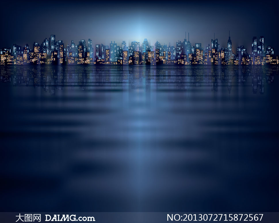 海边城市建筑夜景风光创意设计图片
