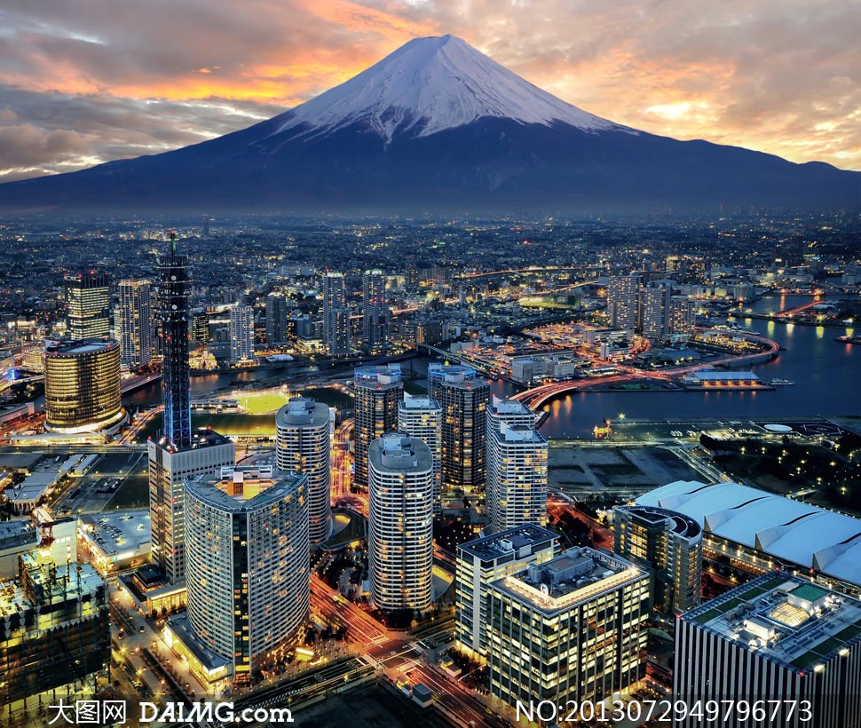 富士山与城市建筑鸟瞰摄影高清图片 - 大图网设