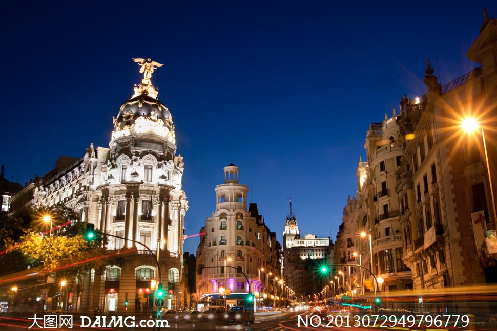 马德里的银座大街夜景摄影高清图片 - 大图网设计素材下载