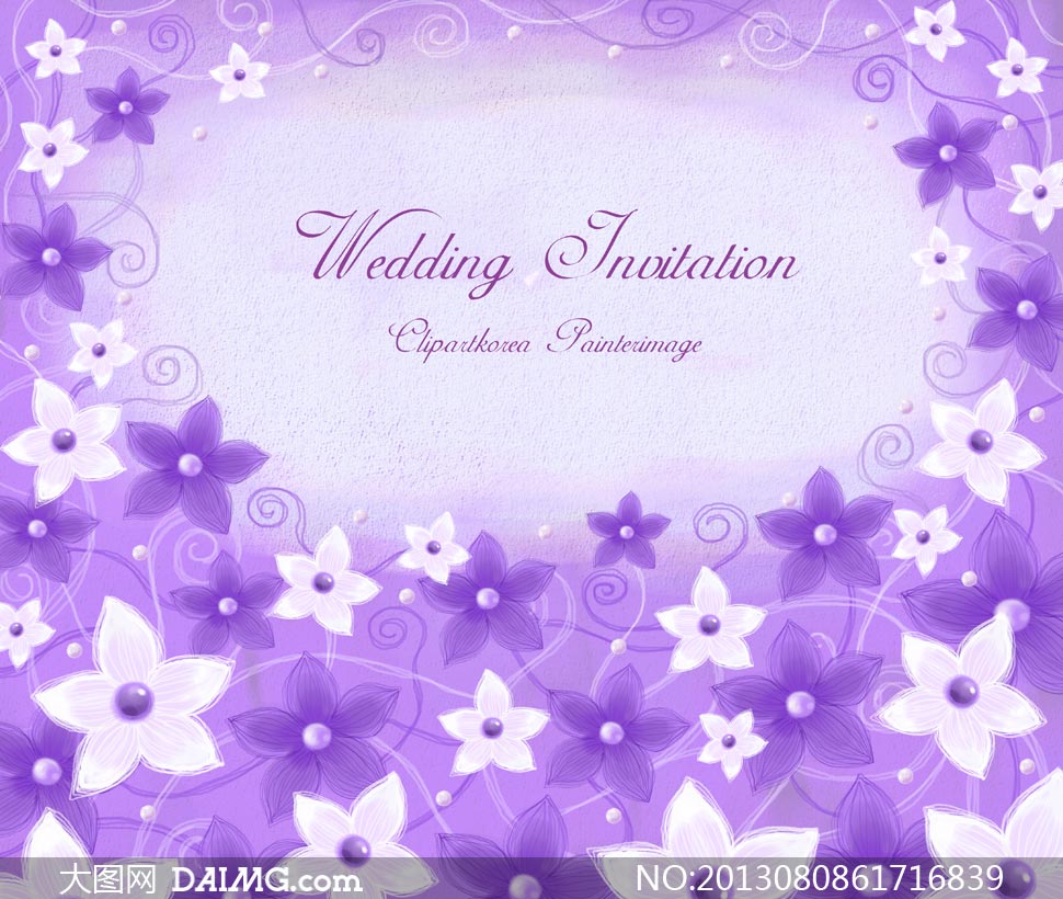 紫色与白色花朵组成的边框psd素材