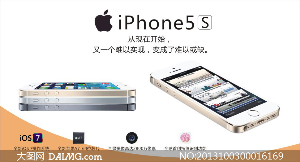 苹果5s手机新功能展示海报矢量素材