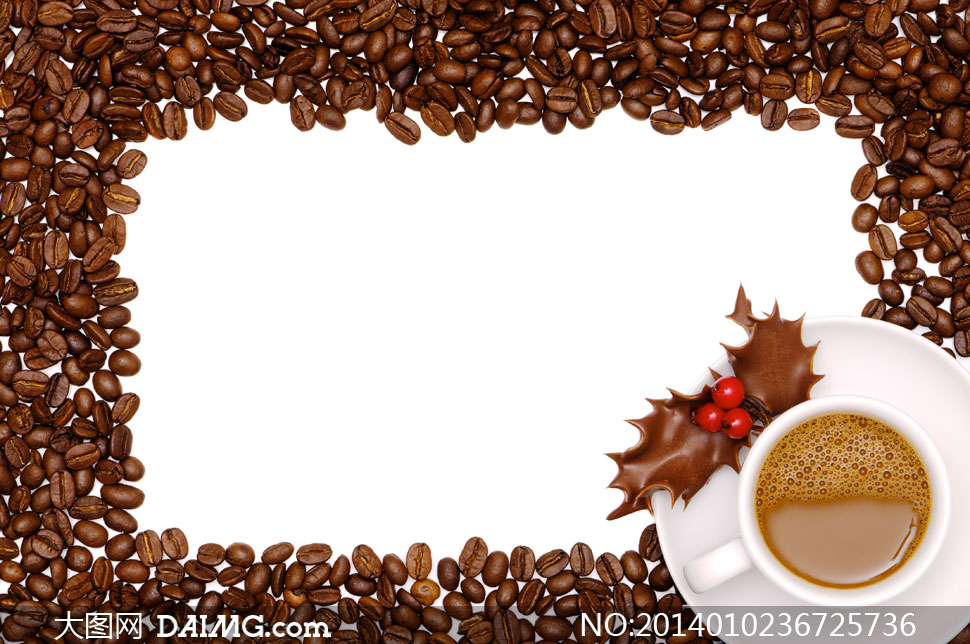 咖啡杯与咖啡豆围成的边框高清图片 - 大图网设