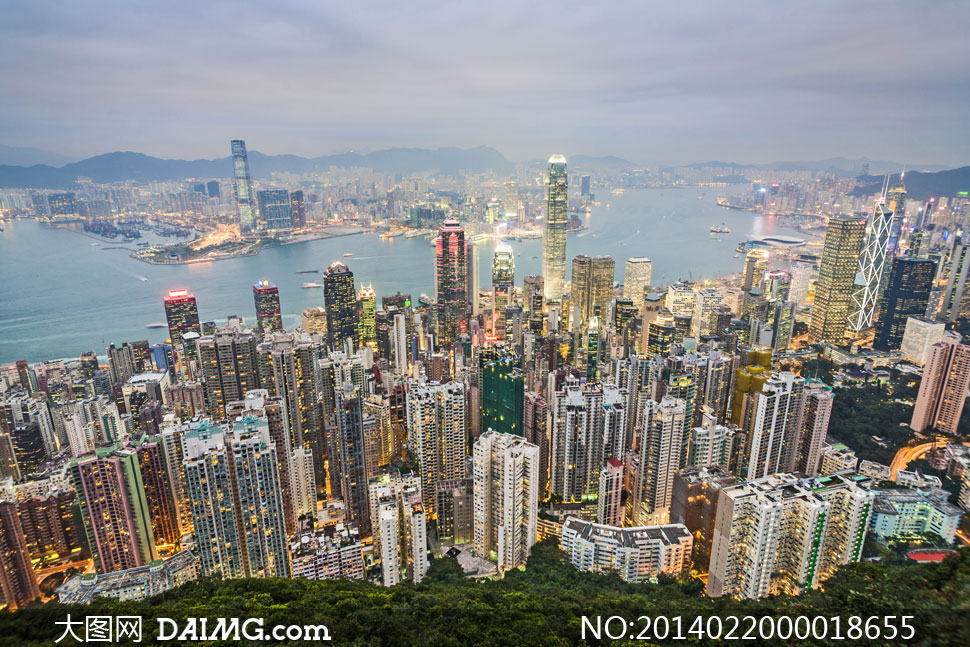 香港维多利亚港鸟瞰摄影图片