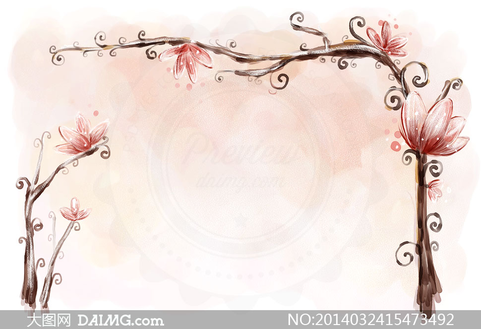 手绘花卉植物边框设计PSD分层素材