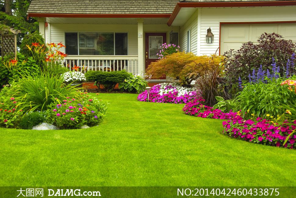 关键词: 高清摄影大图图片素材房子房屋花朵鲜花花卉植物草地草坪绿色