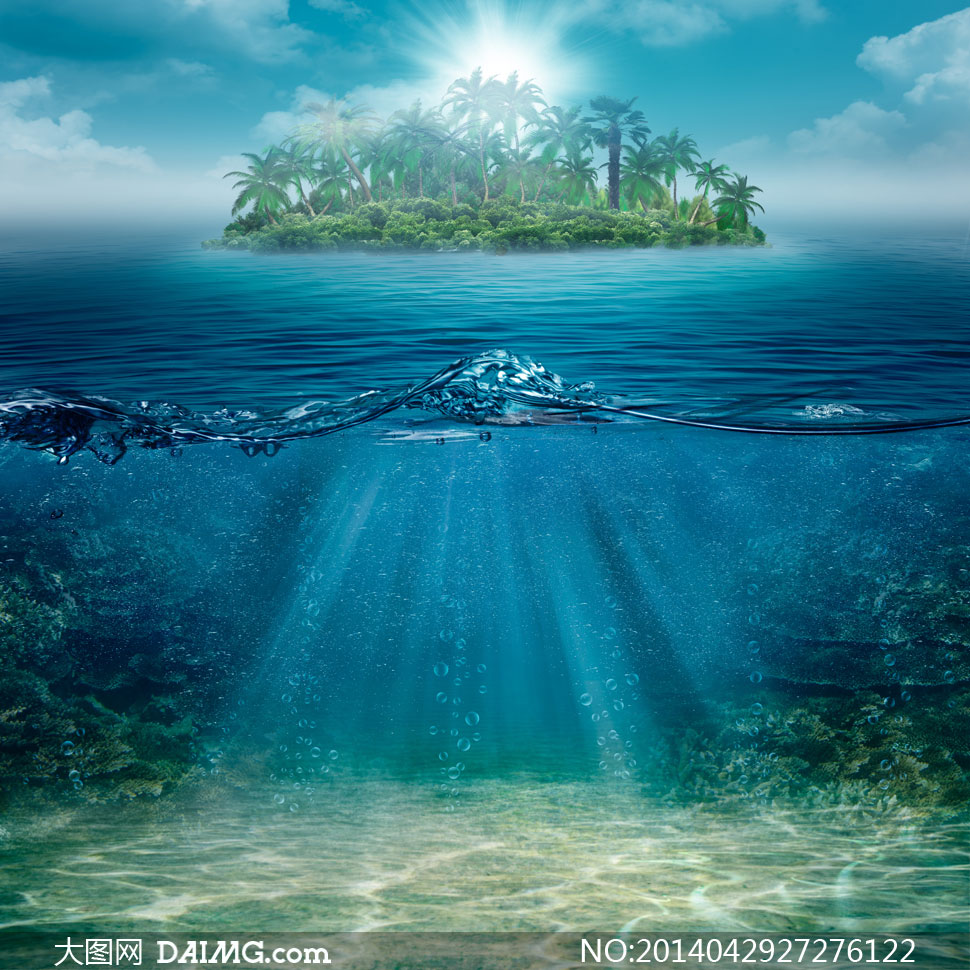 椰树绿洲水底世界创意设计高清图片 - 大图网设