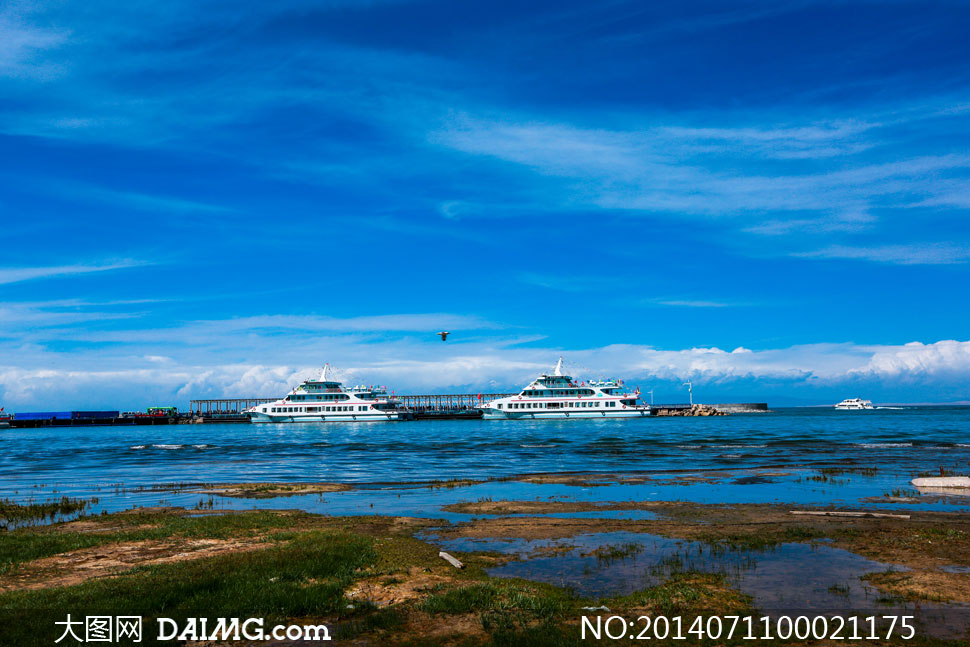 蓝天下的青海湖摄影图片 - 大图网设计素材下载