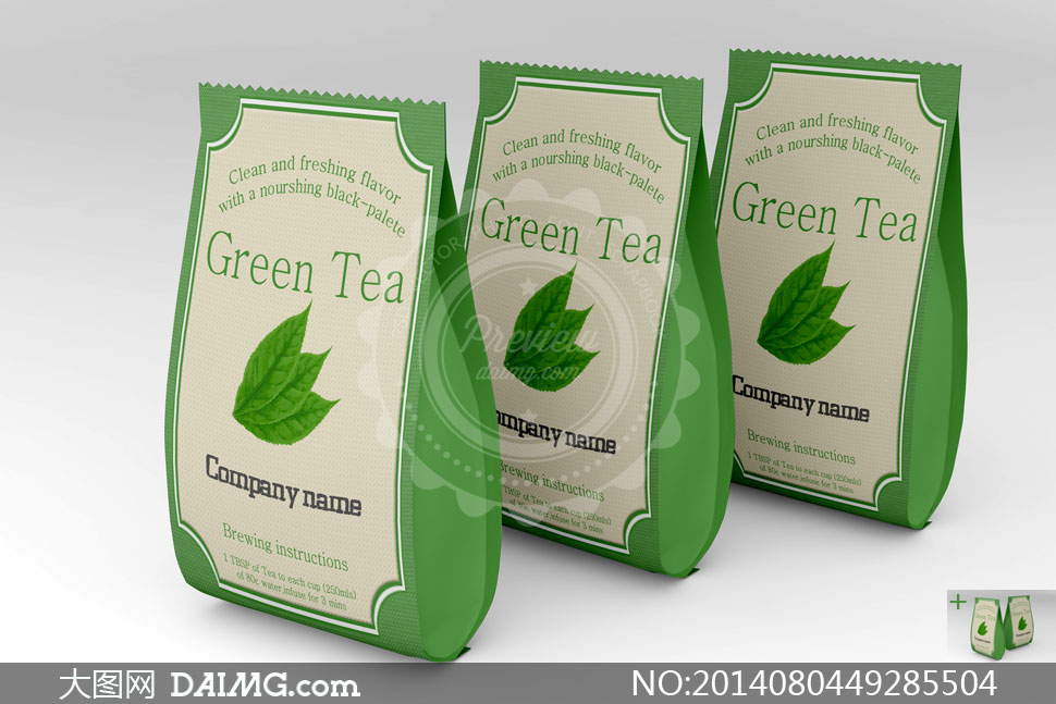 绿茶外包装袋透视效果设计贴图模板 - 大图网设