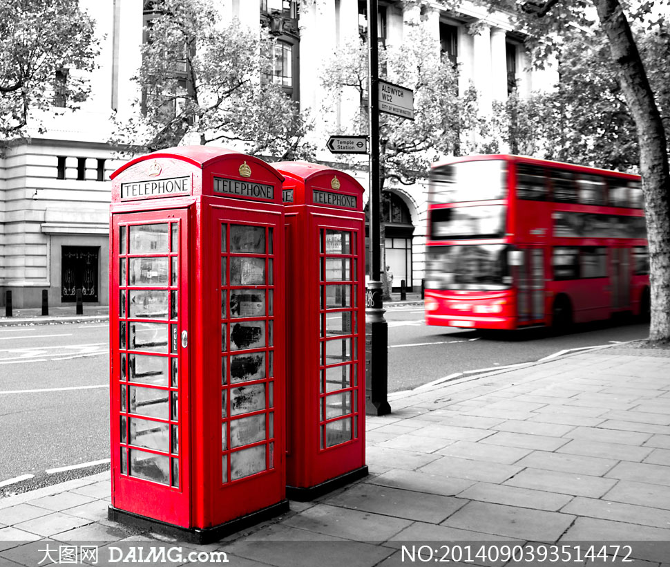 伦敦街头的电话亭巴士摄影高清图片 - 大图网设