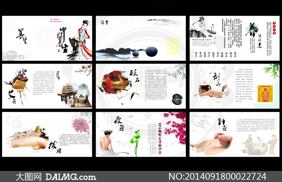 中国风养生美容画册模板矢量素材 - 大图网设计