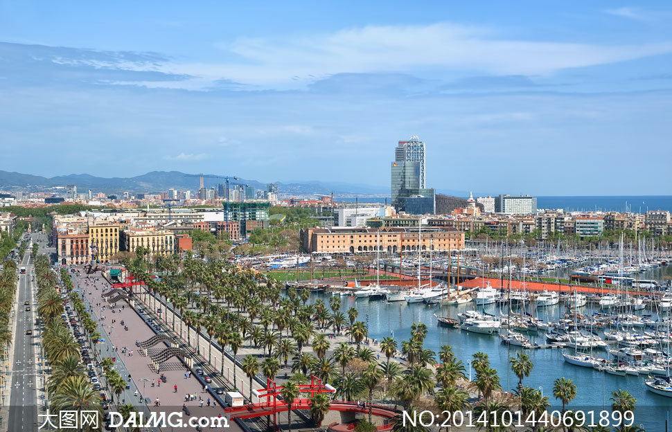 巴塞罗那港口道路景观摄影高清图片