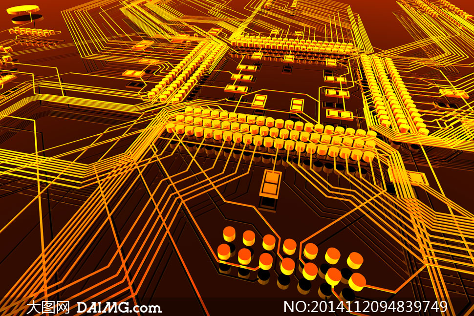黄色的电子线路板特写创意高清图片