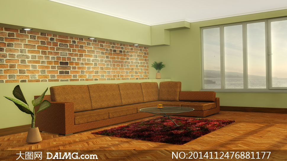 L形沙发与茶几植物等摄影高清图片 - 大图网设