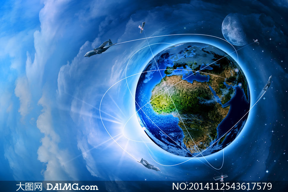 环绕地球的飞机卫星等创意高清图片 - 大图网设计素材图片