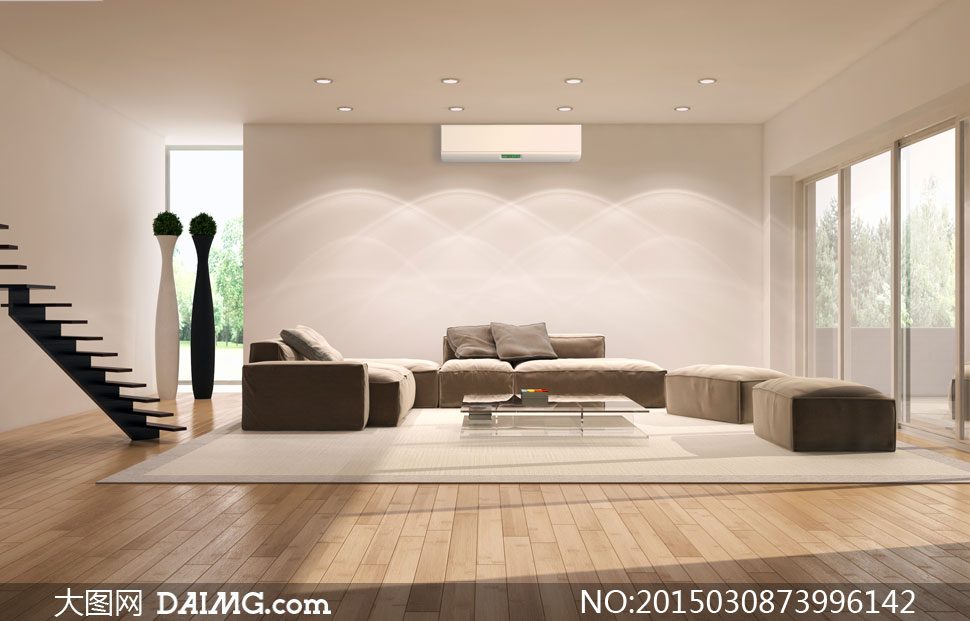客厅沙发家具与壁挂式空调高清图片 - 大图网设计素材下载