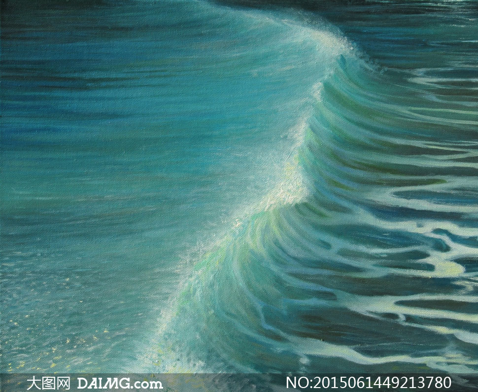 海面上掀起的波浪风景油画高清图片