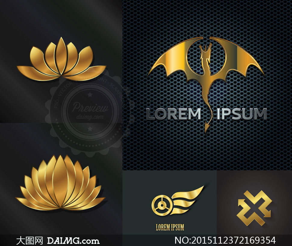 金色立体质感标志创意设计矢量素材         蝴蝶图案主题logo