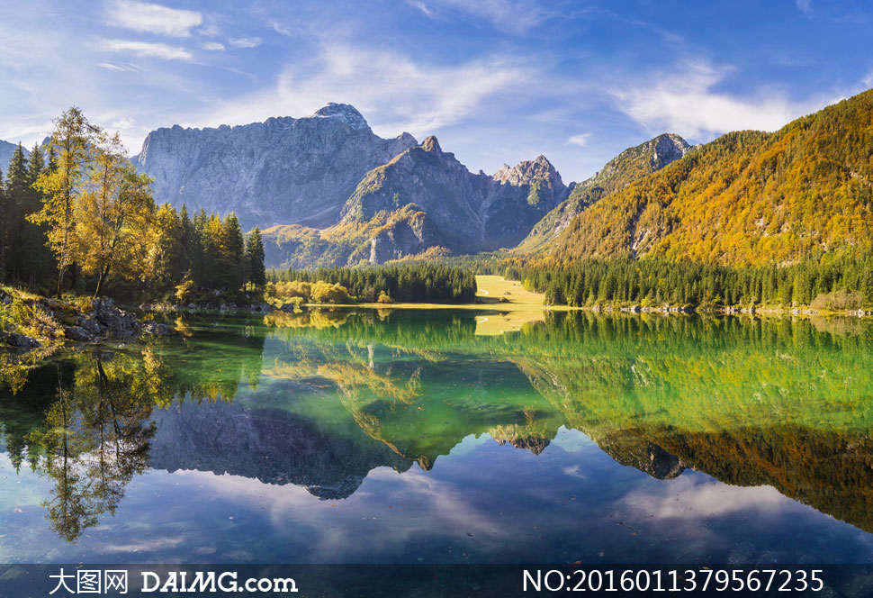 险峻山岭与湖泊树木等摄影高清图片_大图网图片素材