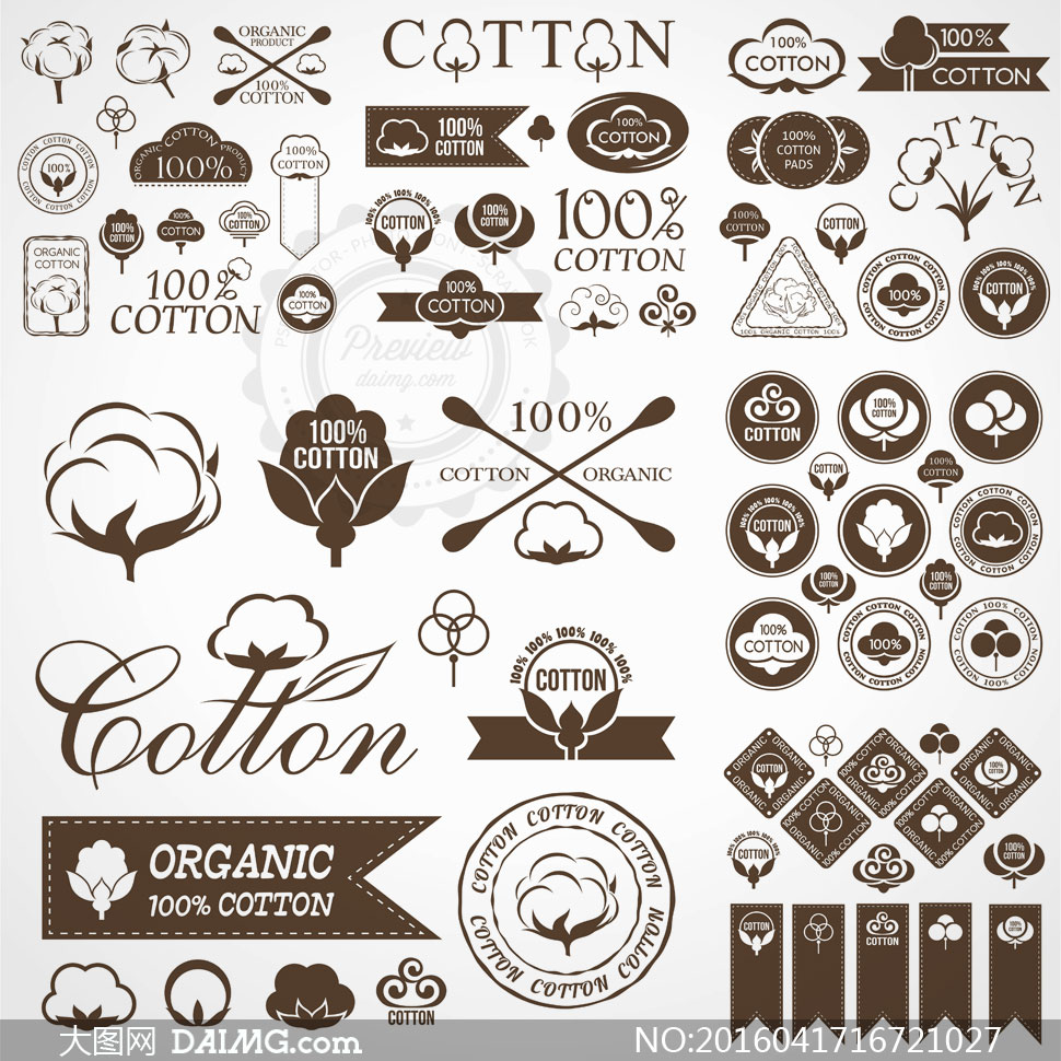 全棉产品标识标签贴纸设计矢量素材