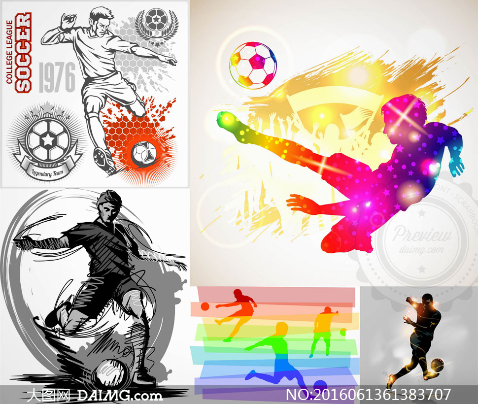 手绘风格足球运动人物创意矢量素材 - 大图网设
