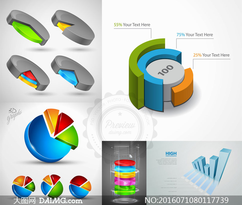立体效果的饼状数据统计图矢量素材