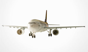 平穩飛行中的白色飛機攝影高清圖片