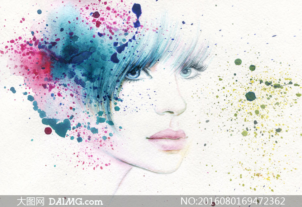 墨点水彩手绘美女人物绘画高清图片 - 大图网设计素材下载