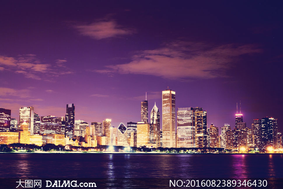 夜晚天空与繁华芝加哥摄影高清图片 - 大图网设