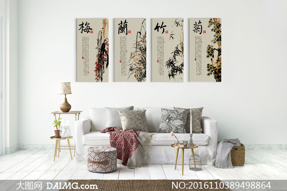 中国风梅兰竹菊主题无框画高清图片 - 大图网设