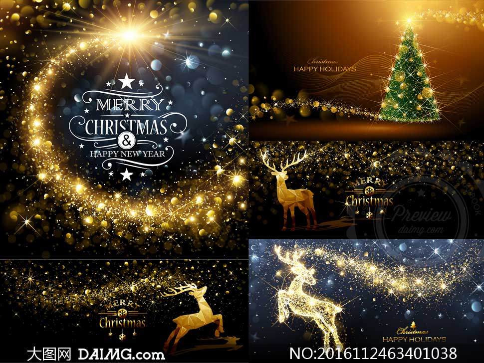 金色星光装饰的圣诞节主题矢量素材 - 大图网设