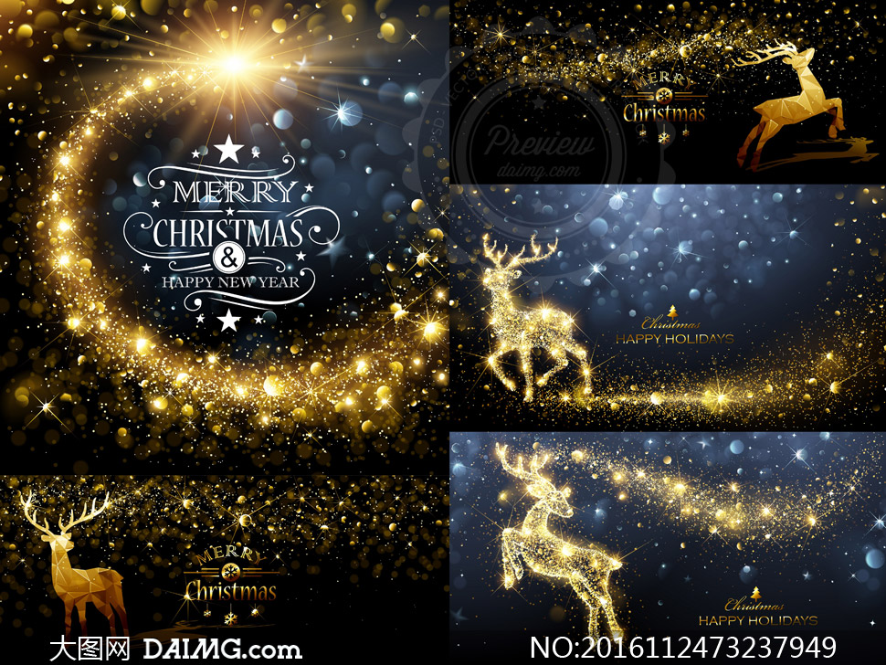 金色星光与驯鹿等圣诞设计矢量素材 - 大图网素材da.