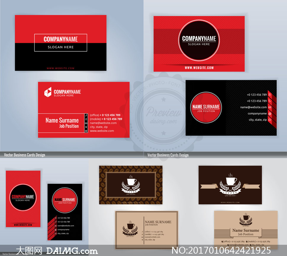 红黑等颜色搭配的名片设计矢量素材 - 大图网设计素材下载