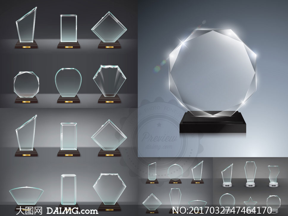 透明玻璃材质奖杯创意矢量素材集V4