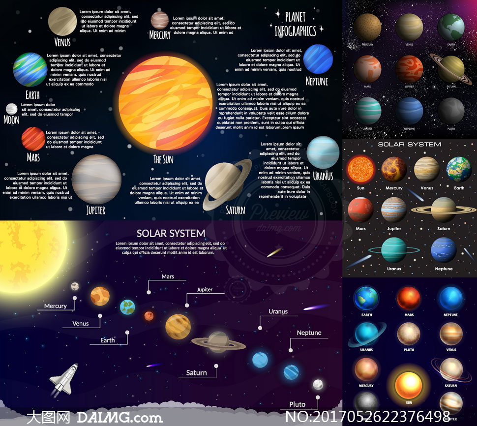太阳系中的八大行星主题创意矢量图