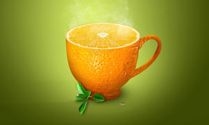 橙子组成的杯子特效PS教程素材